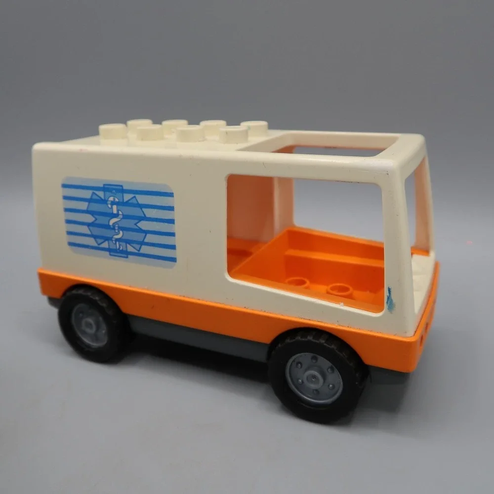 Vintage Lego Duplo Ambulance, Blue Car, and Pig Farm Animal Toy Lot